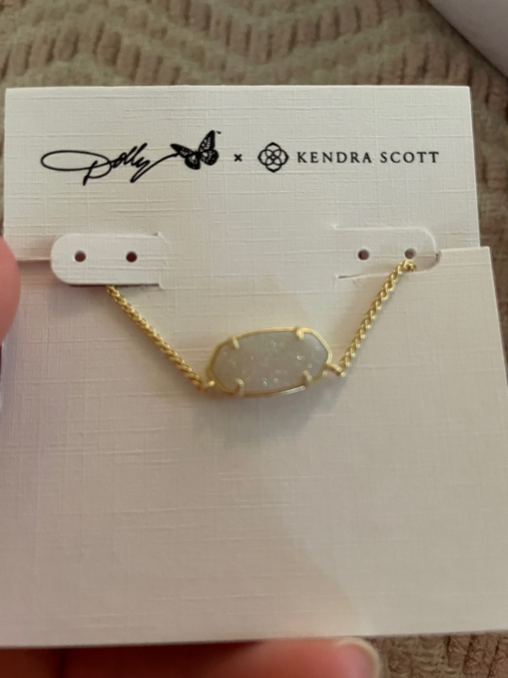 NWOT Kendra Scott x Dolly Parton Elisa White Drusy Dolly Necklace - Picture 5 of 5